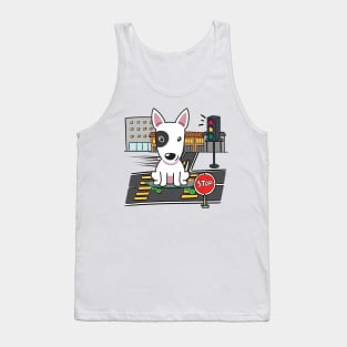 Funny bull terrier is on a skateboard Tank Top